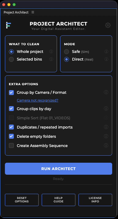 Project Architect interface in English