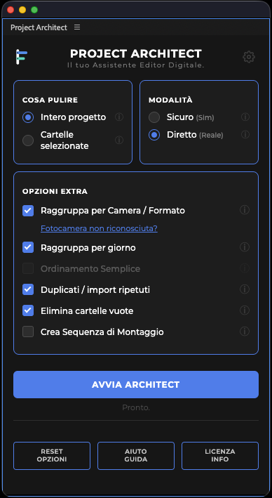 Project Architect interface in Italian