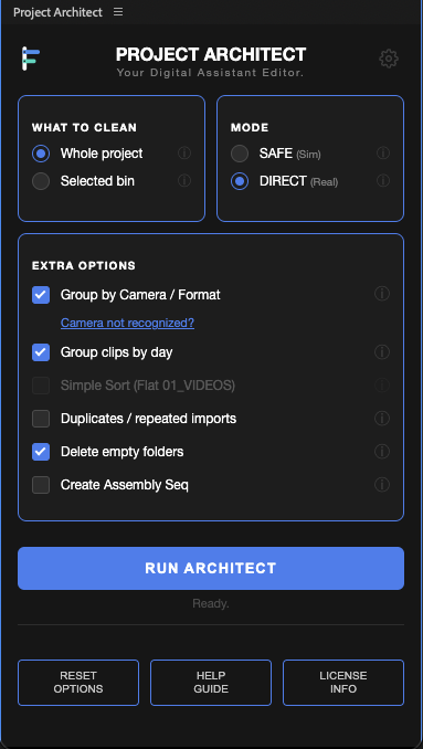 Project Architect panel in Adobe Premiere Pro