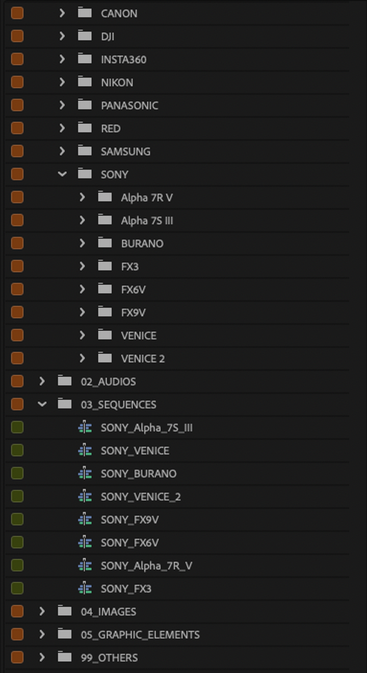Clips from a bin laid end to end in a sequence, ready to review.