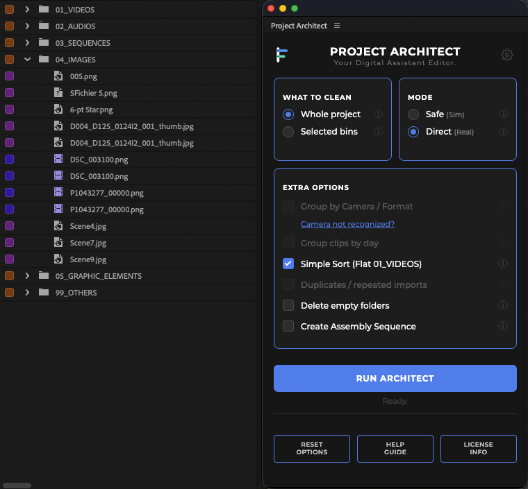 After simple sort: videos, audio, sequences, images, misc. Flat.